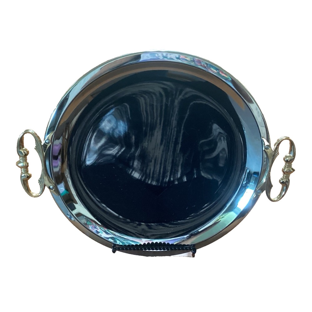 1950s Kromex Mid‎ Century Modern Chrome Finish w/ Gold Tone Handles Serving Tray